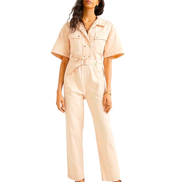 Magali Pascal x Anthropologie Dylan Lg Pink Beige Utility Jumpsuit Coveralls - Picture 3 of 15